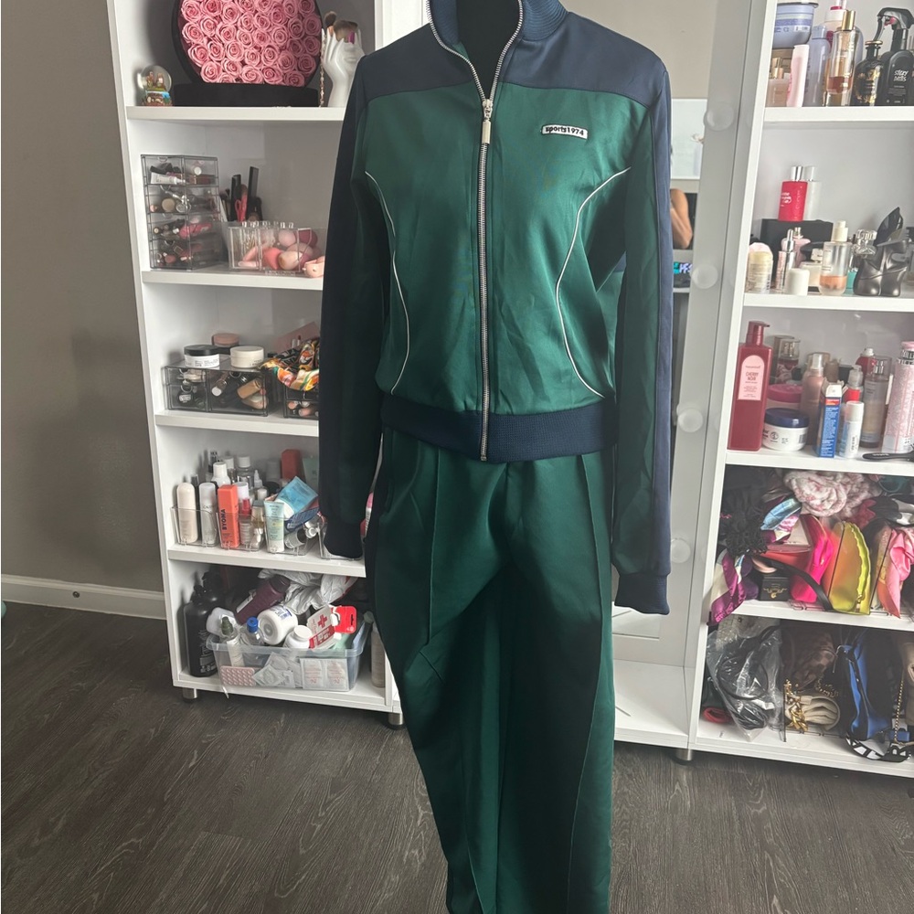 Zara Green and Navy Track Pants & Jacket Set